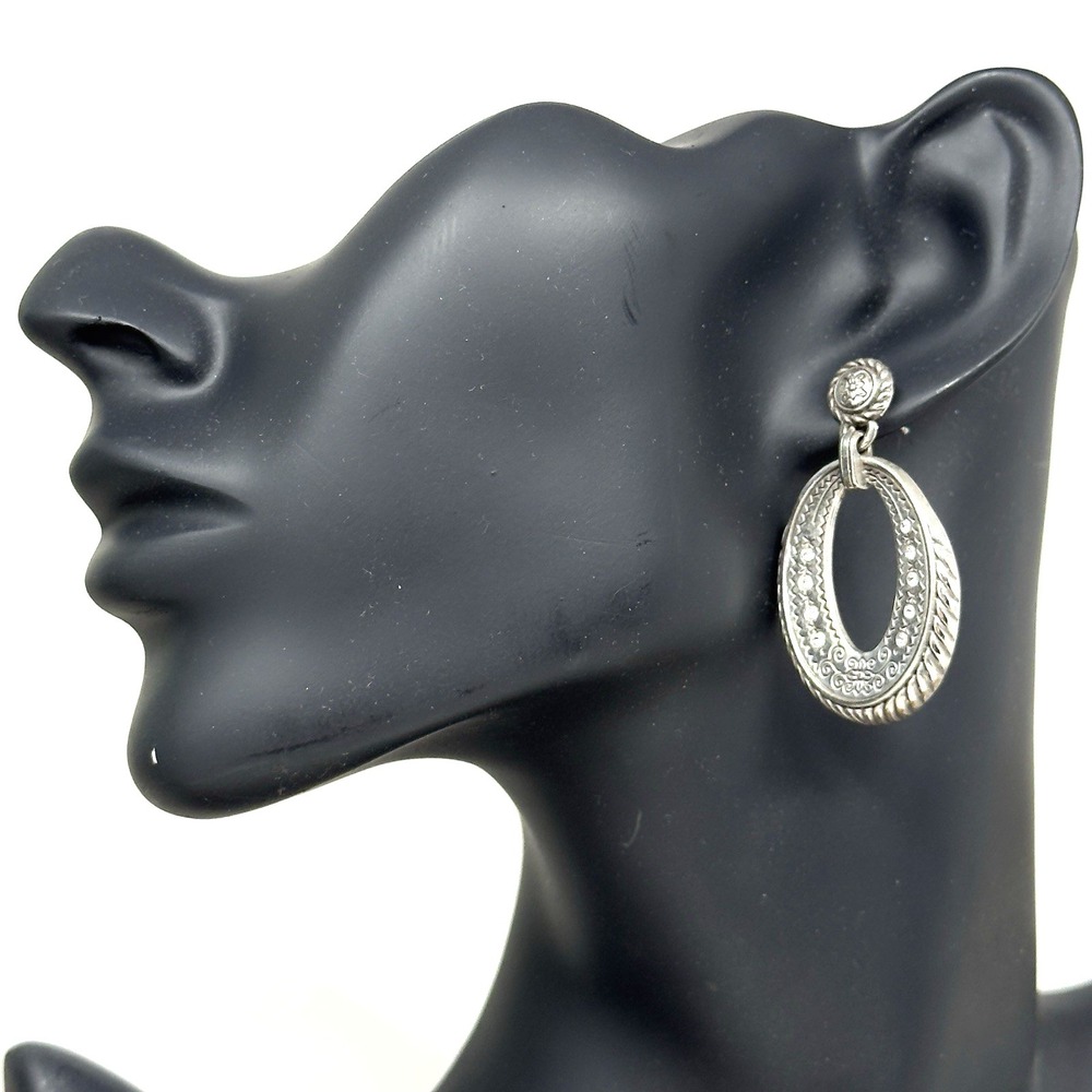 BRIGHTON‎ Silver Plated Oval Earrings Rhinestones fashionable Elegant Formal